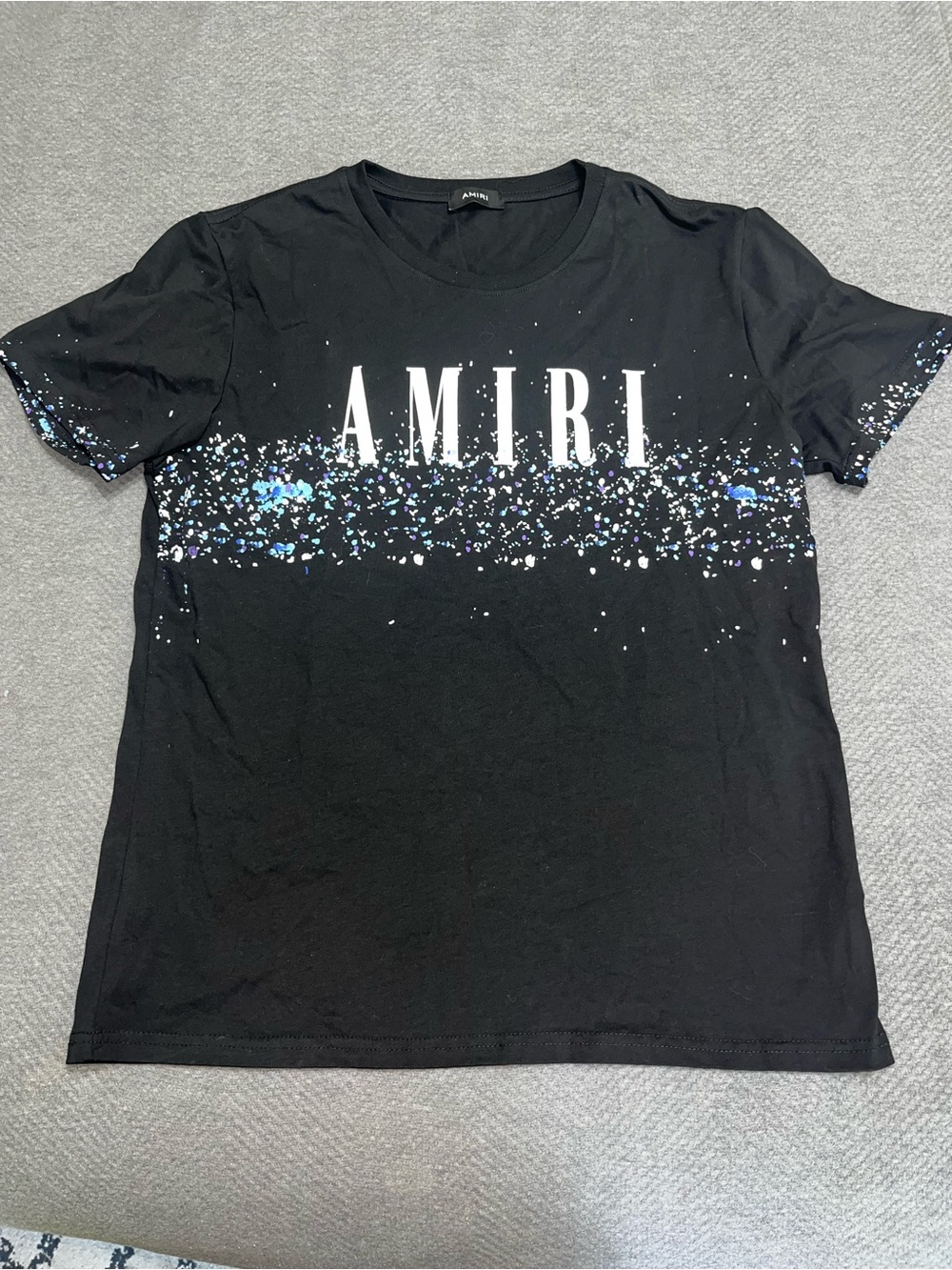 AMIRI Black Graphic Logo T-Shirt with Speckled Print paint XL
